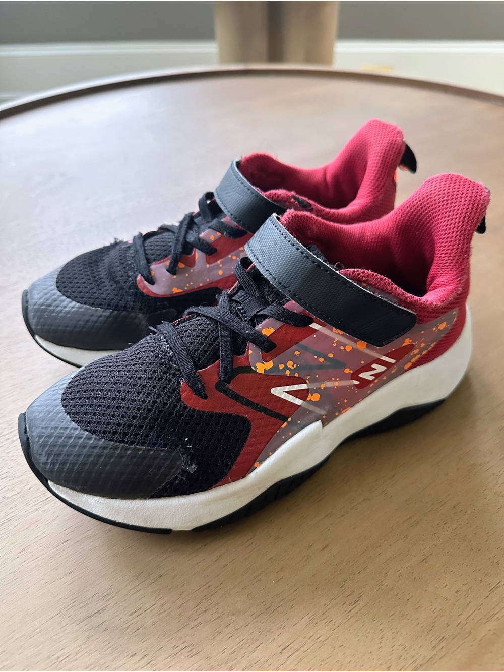 New Balance Rave Run V2 Kids Running Shoes Size 4 Big Kid, Black Red Hook & Loop